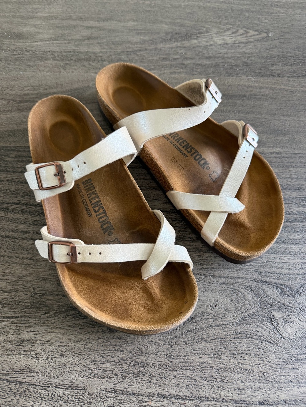 Birkenstock Beige Double-Buckle Cork Footbed Sandals - Picture 2 of 9